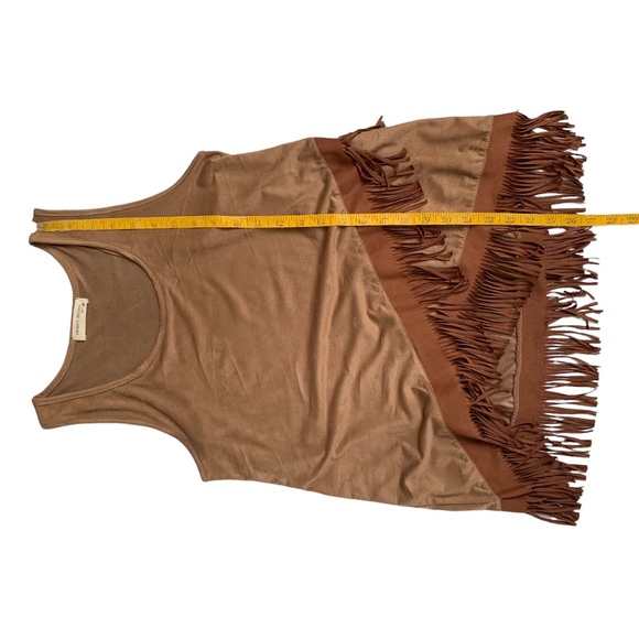 Racerback Tank Top Brown Fringe Faux Suede Small S by Twenty Second 22nd New - Picture 7 of 8